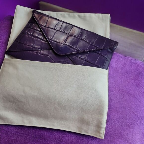 MICHAEL KORS Croc Embossed Envelope Clutch in Plum Color - Picture 6 of 11